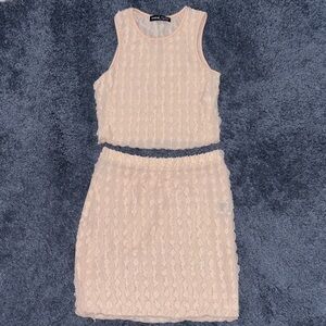 SHEIN Pale Pink textured Top and Mini Skirt Set